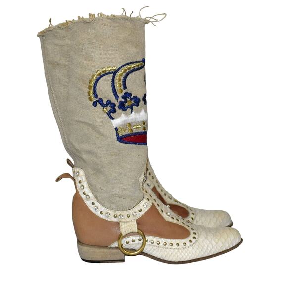 C0 EL VAQUERO Python & Canvas Gold Multi Embroidery Crystals & Studs Boots Sz 36 - Picture 3 of 11